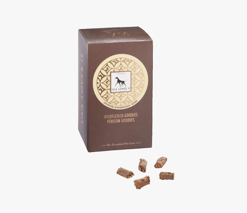 Лакомства от еленско Lila Loves It - 350г Лакомства от еленско месо Lila Loves It в опаковка, вкусни и лесносмилаеми за кучета.