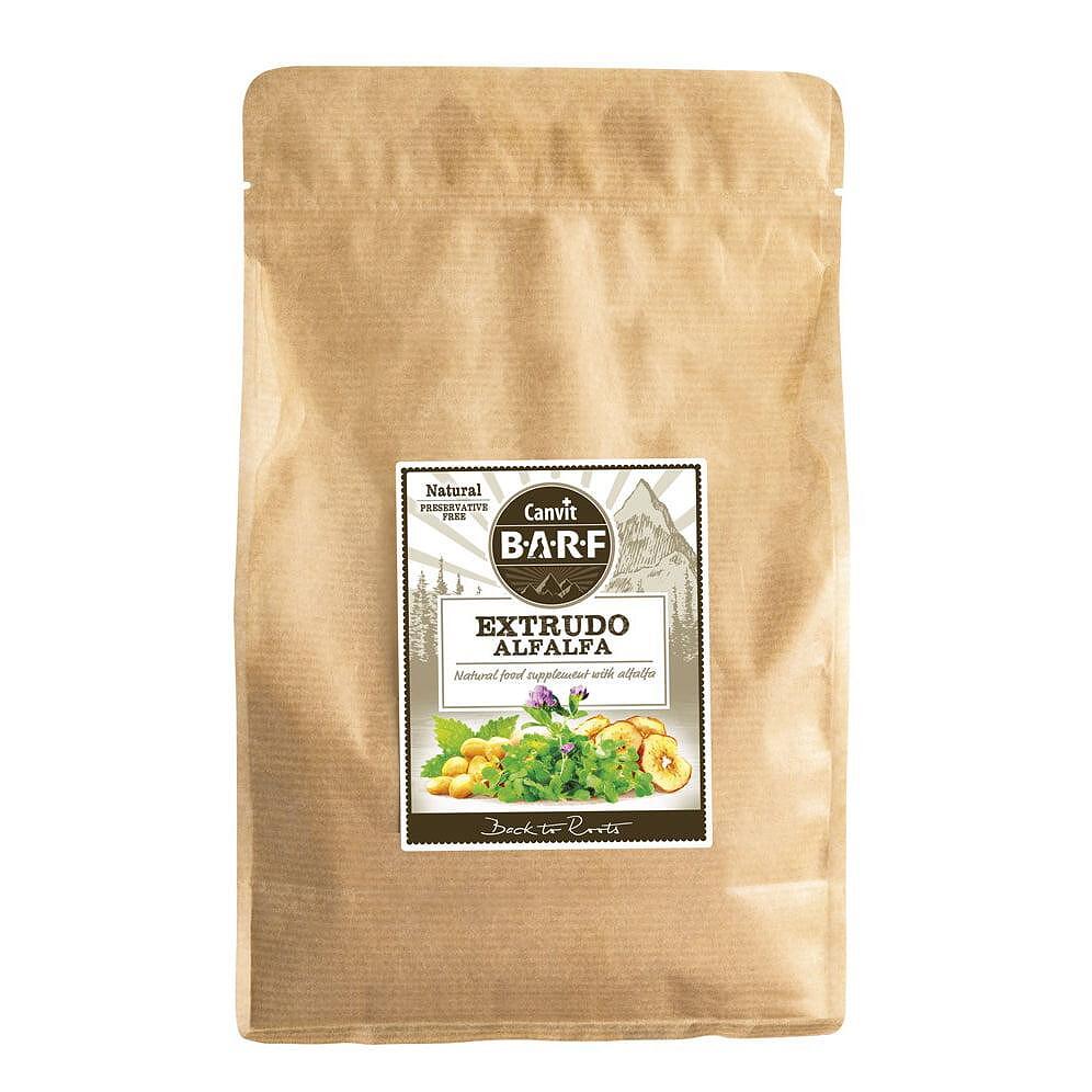 CANVIT Extrudo Alfalfa pet supplement package featuring natural ingredients for pet health.