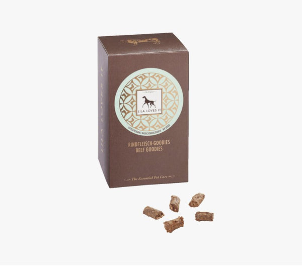 Lila Loves It beef goodies box with treats for dogs, featuring protein-rich beef and natural ingredients.