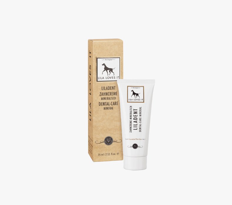 Lila Loves It dental care set for dogs featuring LILADENT toothpaste and eco-friendly packaging.