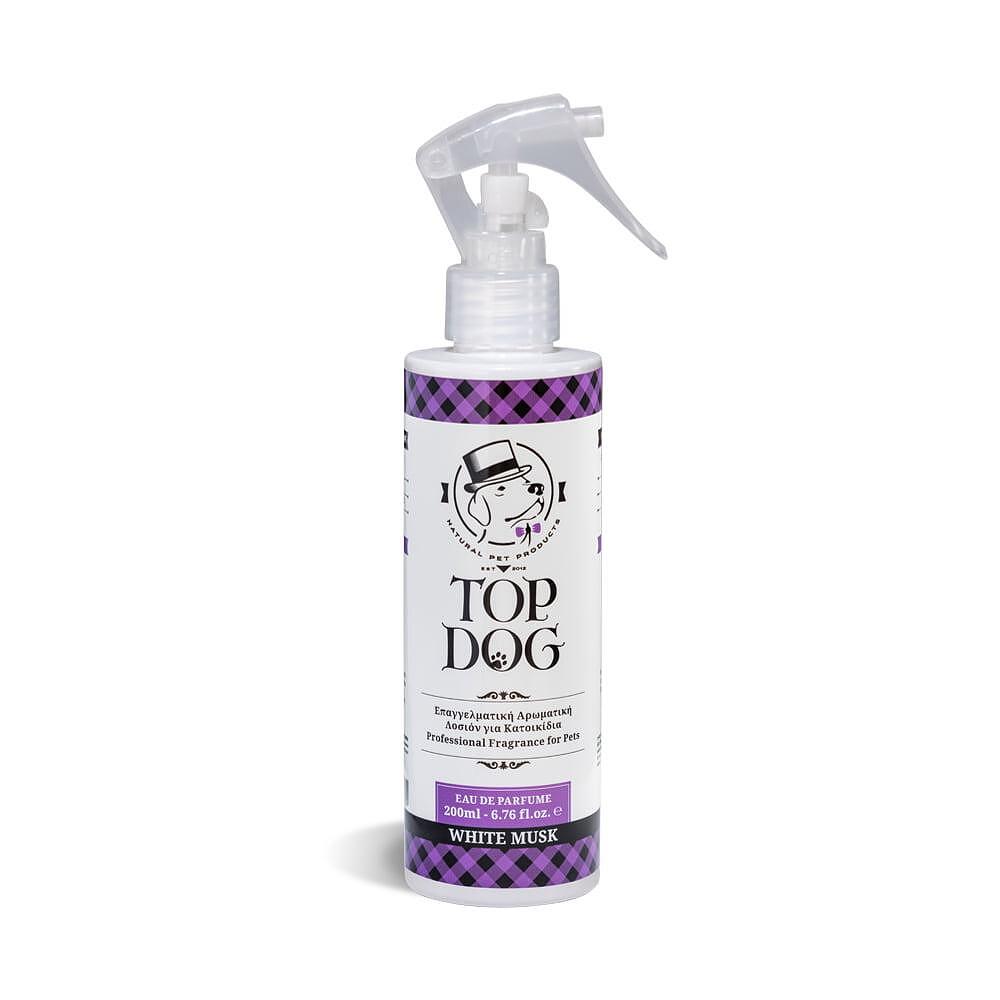 Professional White Musk perfume spray bottle for pets, 200 ml, hypoallergenic and long-lasting fragrance.