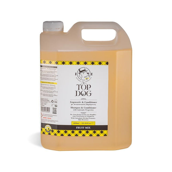 Шампоан и балсам FRUIT MIX 4 LT с масло от невен и активно алое, икономичен и подходящ за всички типове козина.