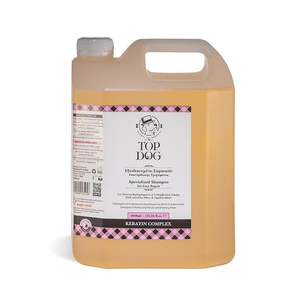 KERATIN COMPLEX specialized shampoo for strengthening and shine, 4 liters, featuring aloe, olive oil, and keratin.